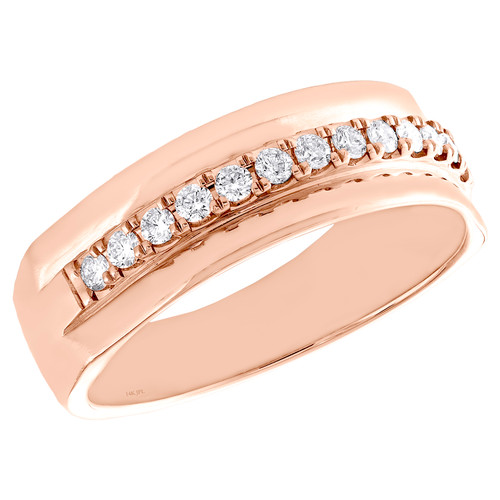 Alianza de boda con diamantes redondos en oro rosa de 14 k, juego de puntas de una hilera, anillo de 7 mm, 1/3 qt.