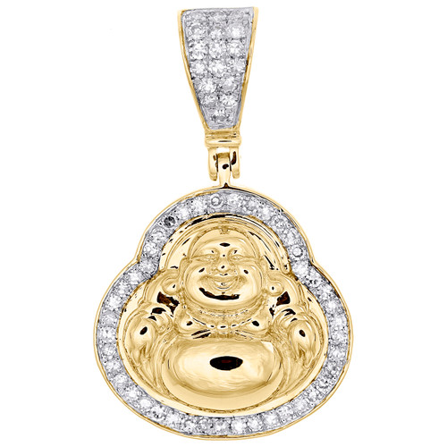 10K Yellow Gold Round Diamond "The Buddha" Pendant 1.10" Statement Charm 1/3 CT.