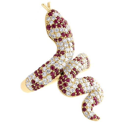 14K Yellow Gold Diamond & Ruby Gemstone Snake Right Hand Ring Pave Band 2.33 CT.