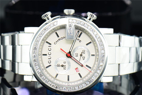 Mens Custom Diamond Gucci 101 G Watch Ya101339 White Dial 44mm