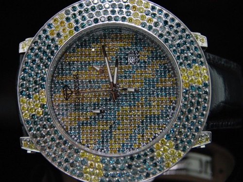 TECHNO LINK JOE RODEO YELLOW & BLUE DIAMOND WATCH 15CT