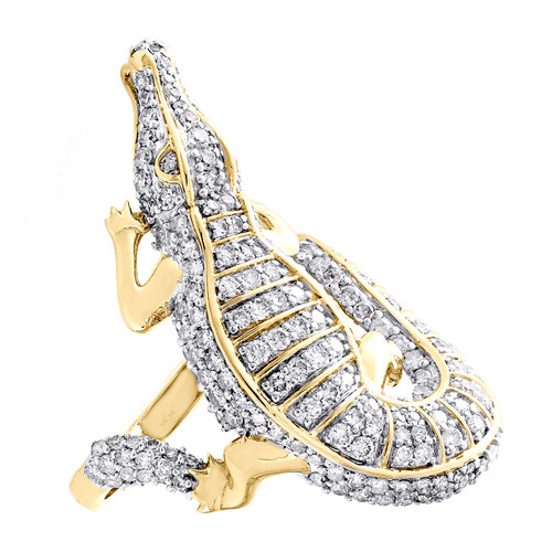 10 k gult guld diamant alligator krokodil höger cocktailring 1,62 ct.