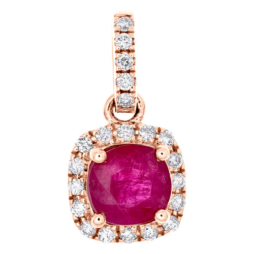 14K Rose Gold Cushion Ruby & Diamond Fancy Pendant 0.55" Statement Charm 3/4 CT.