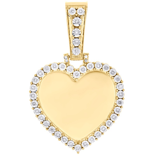 Breloque pendentif photo en forme de cœur avec diamant rond en or jaune 10 carats 1/2 ct.