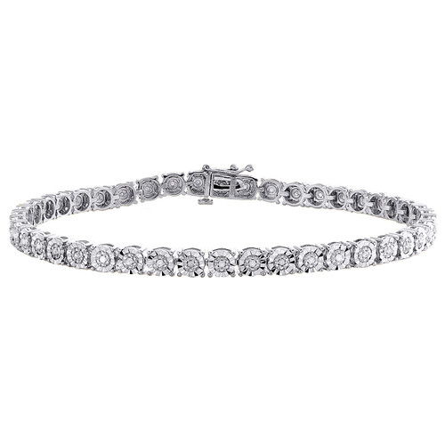 Bracelet tennis en argent sterling véritable diamant rond 1 rangée serti miracle 8,25" 3/4 ct