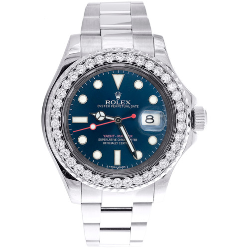 Rolex Yacht-Master Ref # 116622 Blue Dial 40mm Sport Watch Diamond Bezel 2.55 CT