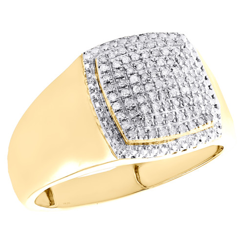 10K Yellow Gold Round Diamond Dome Square 13mm Pinky Ring Statement Band 1/4 CT.