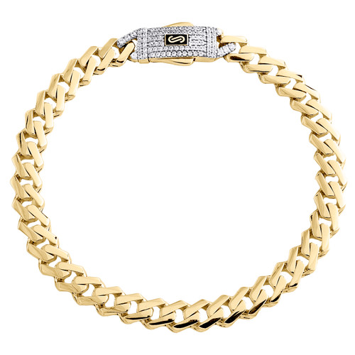 10K Yellow Gold Cubic Zirconia Monaco / Cuban Link 6.5mm Statement Bracelet 10"