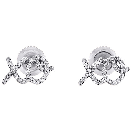 10K White Gold Genuine Diamond Women's Hugs & Kisses 'XO' Stud Earrings 1/6 CT