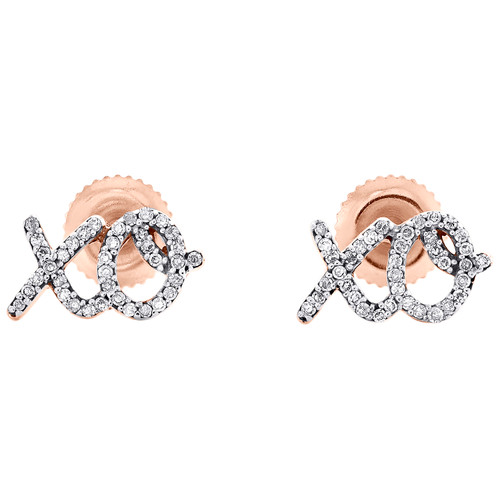 10K Rose Gold Genuine Diamond Women's Hugs & Kisses 'XO' Stud Earrings 1/6 CT
