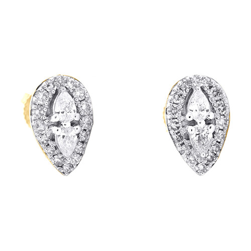 10K Yellow Gold Real Pear Diamond Women's Cluster Teardrop Stud Earrings 3/8 CT