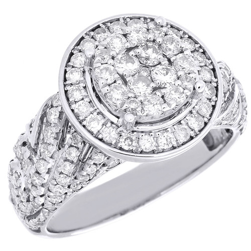 14K White Gold Diamond Engagement Wedding Ring Round Cut Halo Head 1.37 Ct.