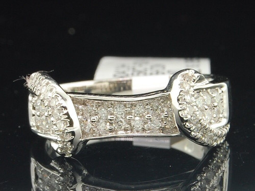 10K White Gold Ladies Round Cut Diamond Designer Ring Wedding Band 1/2 Ct.
