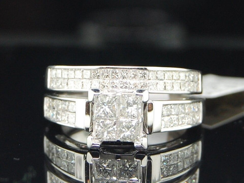 Diamond Princess Cut Bridal Engagement Ring Set White Gold Wedding Band 1.50 Ct.