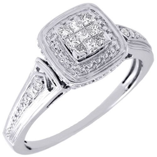 Diamond Engagement Ring 14K White Gold Ladies Wedding Princess Cut 0.22 Tcw.