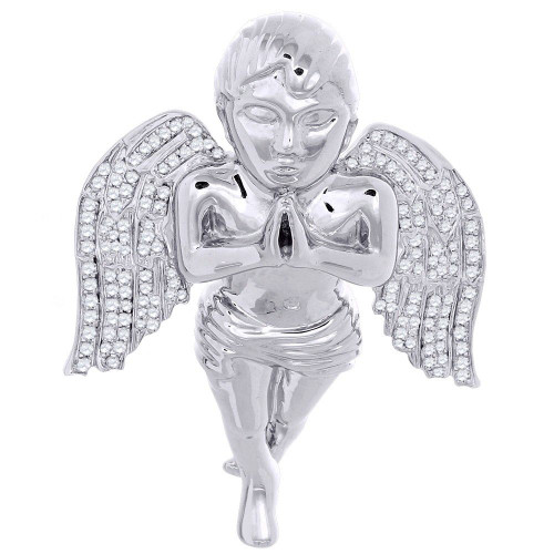 Genuine Diamond Angel Slide Pendant Sterling Silver Mens 2 Inch Charm 0.85 Ct.