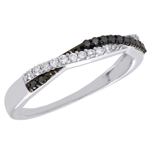 10K White Gold Black Diamond Anniversary Ring Ladies Braided Wedding Band 1/4 Ct