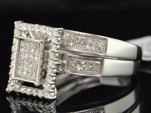Diamond Square Bridal Set Ladies 10K White Gold Engagement Wedding Ring 0.55 Tcw