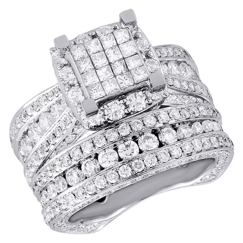 Princess Cut Diamond Bridal Set 14K White Gold Engagement Ring 6.41 Ct.