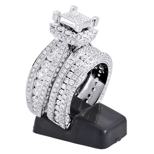 Princess Cut Diamond Bridal Set 14K White Gold Engagement Ring 6.41 Ct ...