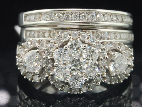 Ladies 14K White Gold Diamond Engagement Ring Wedding Band Bridal Set 2.00 Ct.