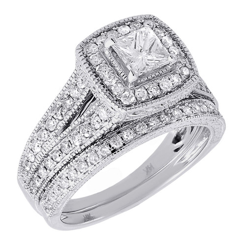 Diamond Engagement Wedding Ring White Gold Solitaire 2 Piece Bridal Set 1.25 Tcw