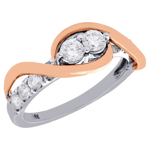 14K White Gold Two Stone Diamond Love & Friendship Swirl Engagement Ring 0.75 Ct