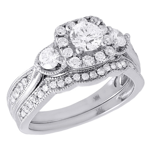 Diamond Bridal Set 14K White Gold Solitaire Engagement Wedding Ring 1.13 Tcw.