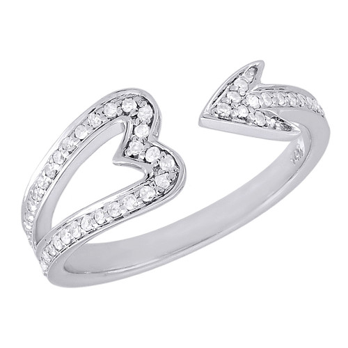 Diamond Wedding Band 14K White Gold Round Cut Arrow Heart Pave Ring 0.19 Tcw.