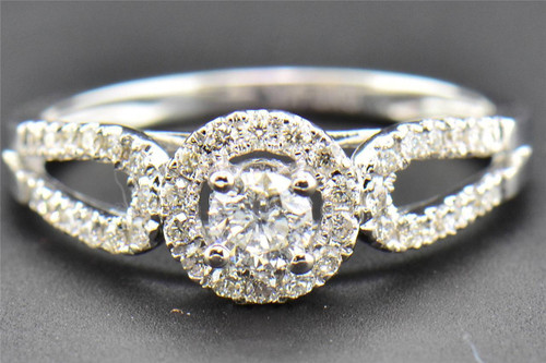 Round Solitaire Diamond Engagement Ring Ladies Antique 14K White Gold 0.50 Ct