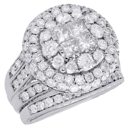 14K White Gold Princess Diamond Bridal Set Big Round Engagement Ring 3 Ct.