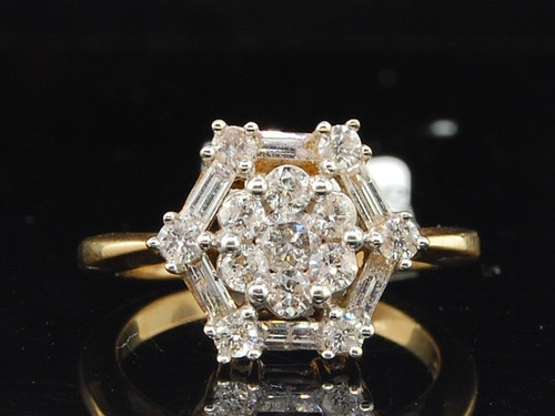 Diamond Halo Engagement Ring 14K Yellow Gold Flower Set Round Cut 1 Ct