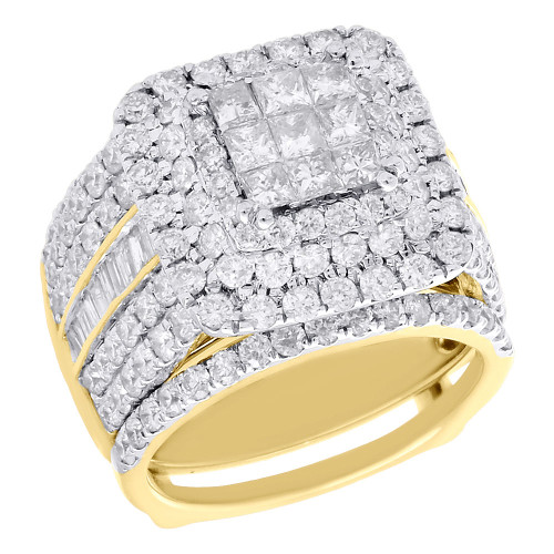 Damen-Verlobungsring, Ehering, Brautset aus 14 Karat Gelbgold mit Diamanten, 3,99 ct.