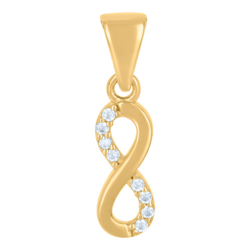 10K Yellow Gold Round CZ Womens 0.75" Small Size Charm Vertical Infinity Pendant