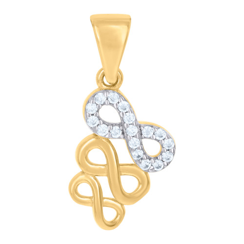 10K Two Tone Gold CZ Women's 0.85" Graduated Love Charm Triple Infinity Pendant