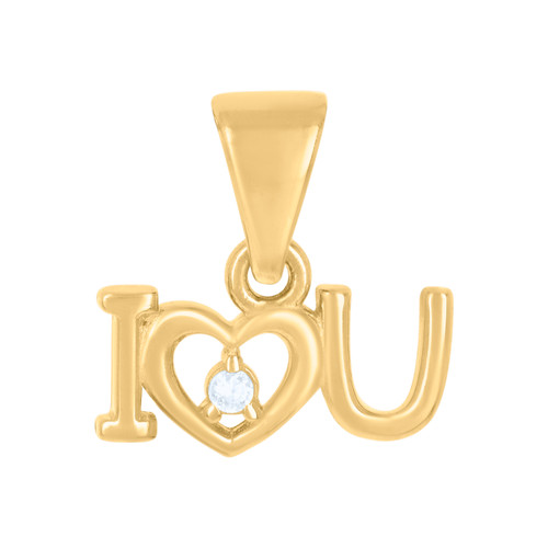 10K Yellow Gold Round CZ Women's 0.45" Small Love Charm I HEART You Pendant