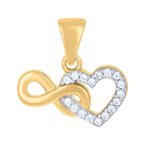 10K Two Tone Gold CZ Womens 1/2" Mini Charm Interlocked Infinity & Heart Pendant