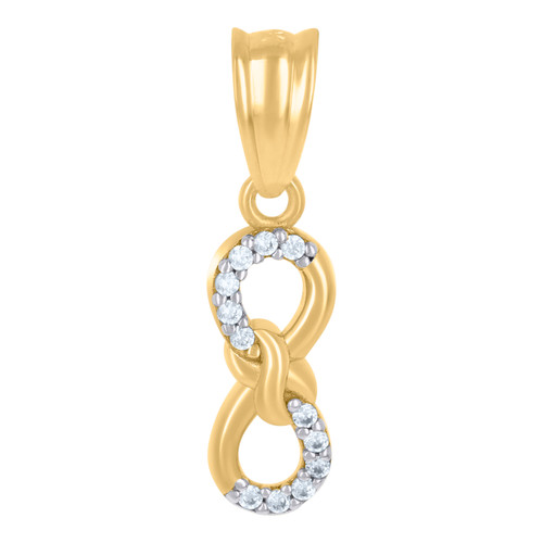 10K Two Tone Gold Round CZ Women's 0.85" Charm Infinity w/ Love Knot Pendant