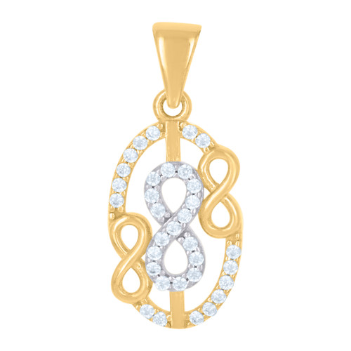 10K Two Tone Gold CZ Women's 1" Love Charm Triple Infinity in Oval Frame Pendant