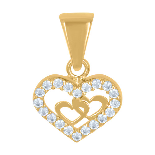 10K Yellow Gold Round CZ Women's 0.55" Mini Charm Triple Heart in Frame Pendant