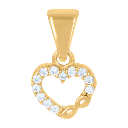 10K Yellow Gold Round CZ Women's Mini Love Charm Open Heart w/ Infinity Pendant