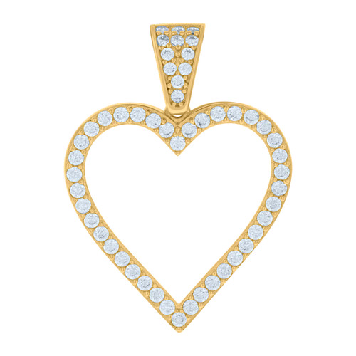 10K Yellow Gold Round CZ Women's 1" Cut Out Love Charm Open Heart Frame Pendant