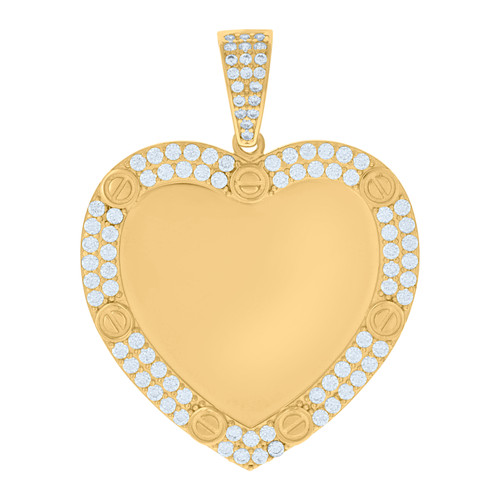 10K Yellow Gold CZ Women's 1.55" Love Charm Memory Frame Heart w/ Screw Pendant