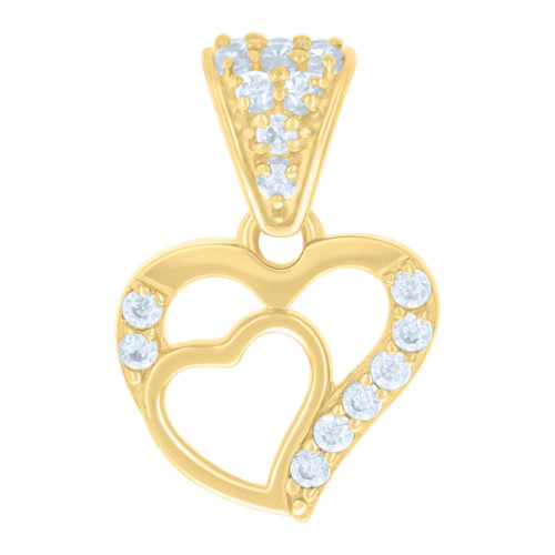 10K Yellow Gold Round CZ Women's 0.65" Love Charm Open Heart in Heart Pendant