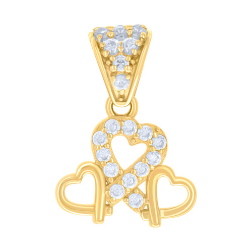 10K Yellow Gold Round CZ Women's 0.65" Love Charm Triple Heart Ribbon Pendant