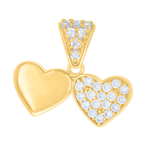 10K Yellow Gold Round CZ Women's 0.65" Cluster Love Charm Double Heart Pendant
