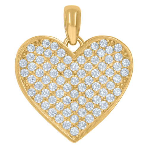 10K Yellow Gold Round CZ Women's 0.85" Iced Out Love Charm Cluster Heart Pendant