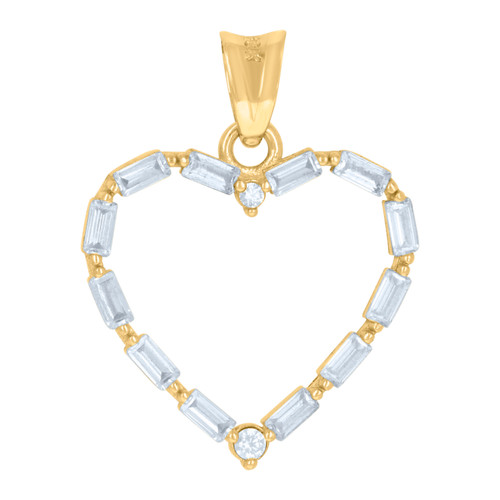 10K Yellow Gold Baguette CZ Women's 0.95" Love Charm Open Heart Frame Pendant