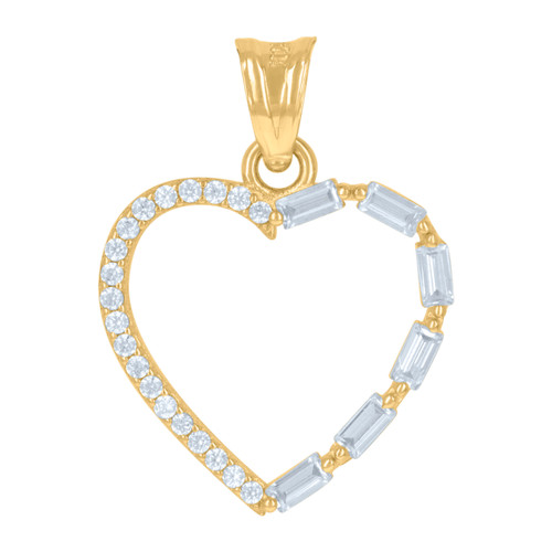 10K Yellow Gold Baguette CZ Women's 0.90" Love Charm Open Heart Frame Pendant