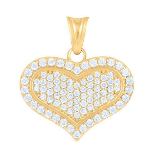 10K Yellow Gold Round CZ Women's 0.85" Love Charm Cluster Wide Heart Pendant